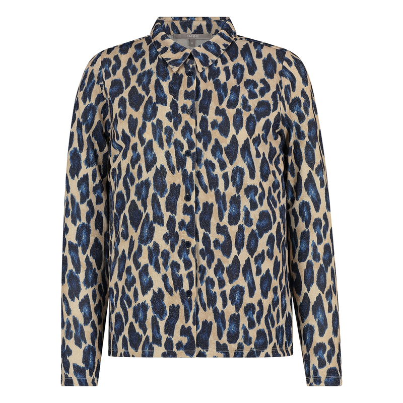 Dames Blouse 25002 blouse panterprint jersey lurex Sanne BLAUW DESSIN