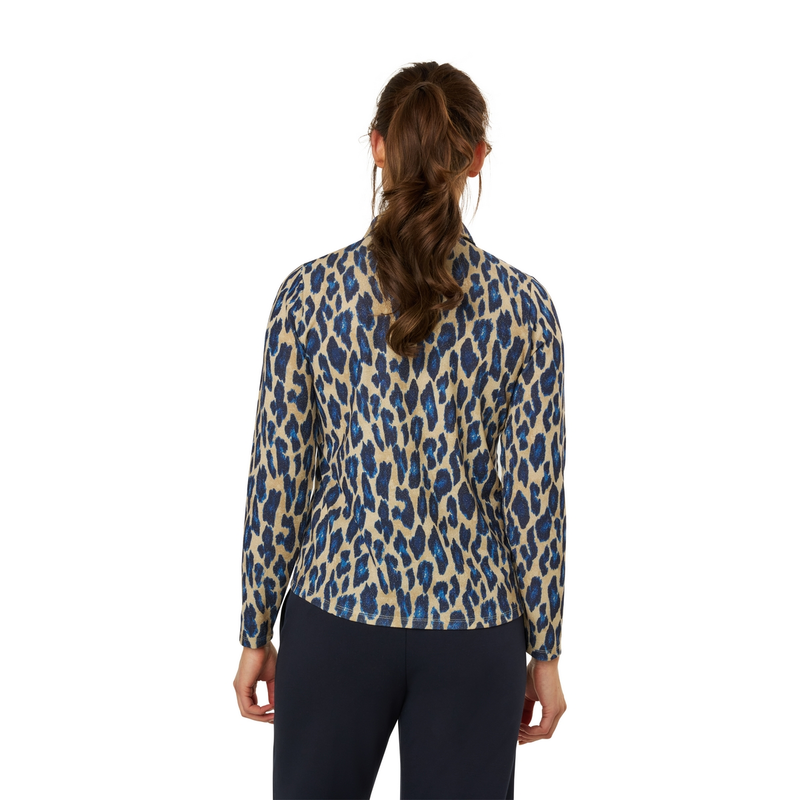 Dames Blouse 25002 blouse panterprint jersey lurex Sanne BLAUW DESSIN