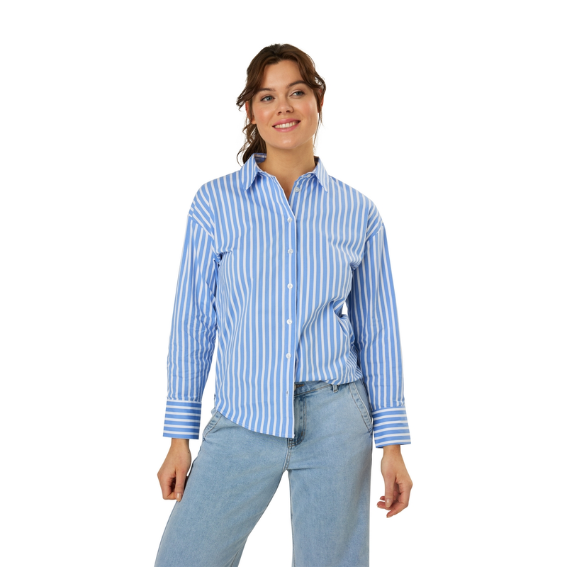 Dames Blouse 25015 blouse streep oversized Ivy & You MIDDEN BLAUW