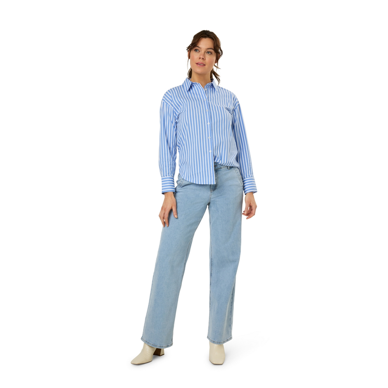 Dames Blouse 25015 blouse streep oversized Ivy & You MIDDEN BLAUW
