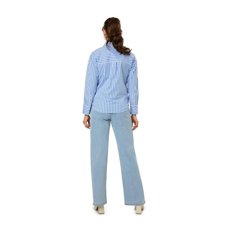 Dames Blouse 25015 blouse streep oversized Ivy & You MIDDEN BLAUW