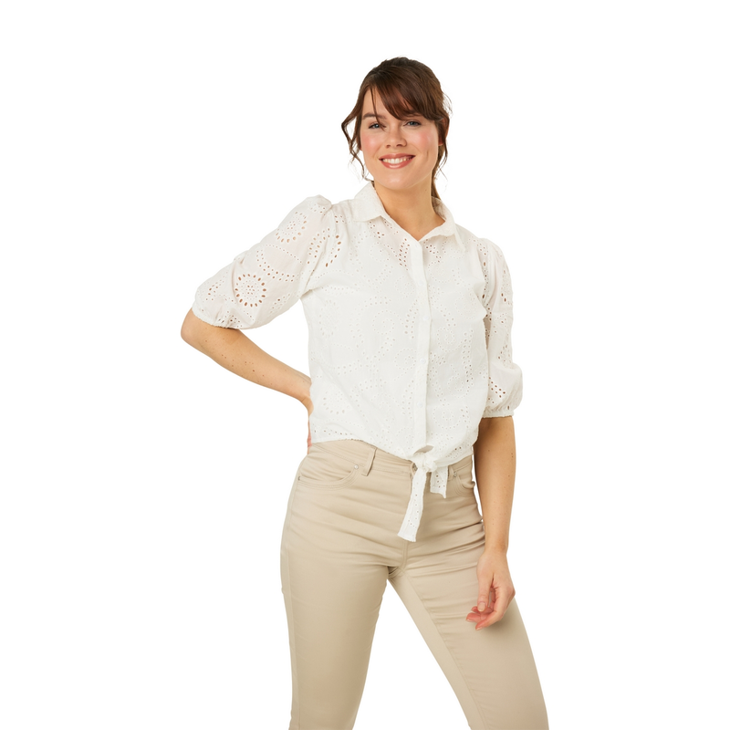 Dames Blouse broderie anglaise Sanne Wit