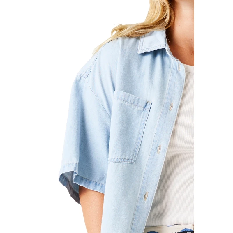 Dames Blouse E50292 Garcia BLEACHED BLUE DENIM