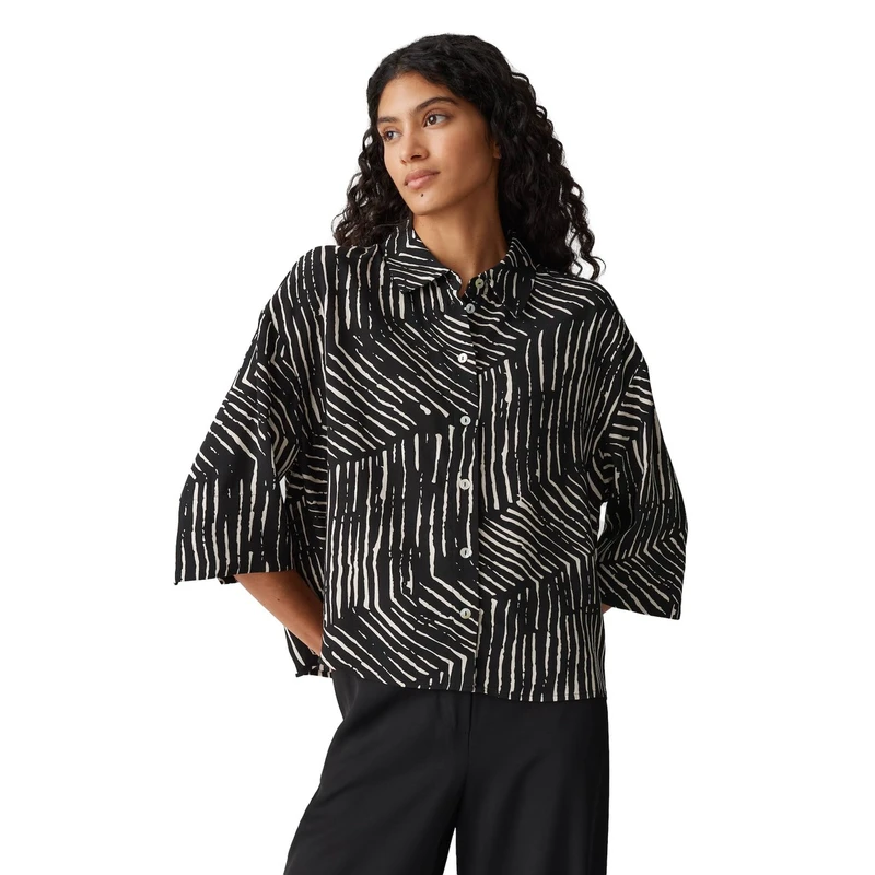 Dames Blouse Fiana palm leaves Opus ZWART
