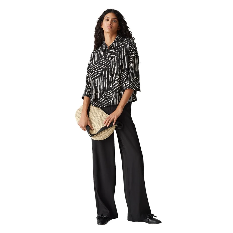 Dames Blouse Fiana palm leaves Opus ZWART