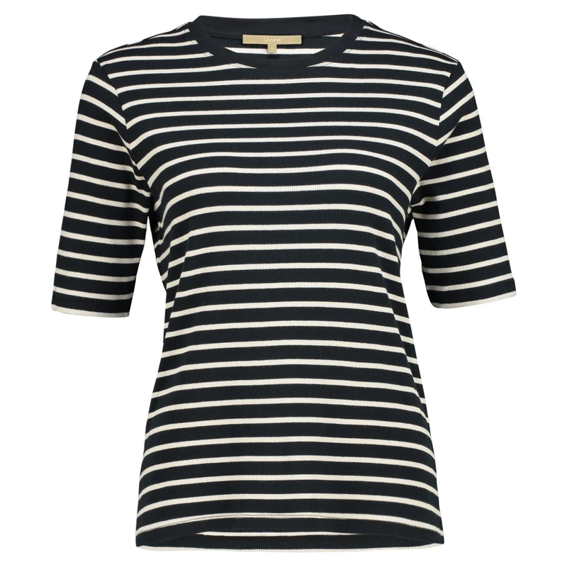 Dames T-shirt 23085 rib streep km Sanne ZWART