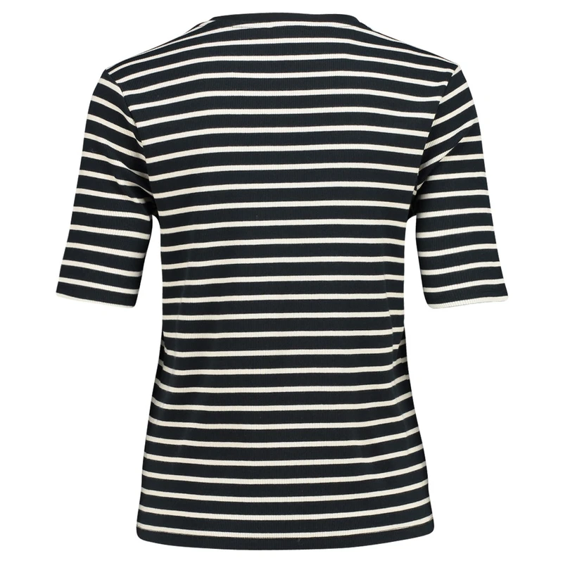 Dames T-shirt 23085 rib streep km Sanne ZWART