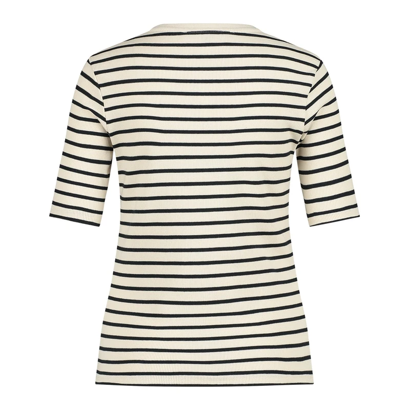 Dames T-shirt 23085 rib streep km Sanne ZAND