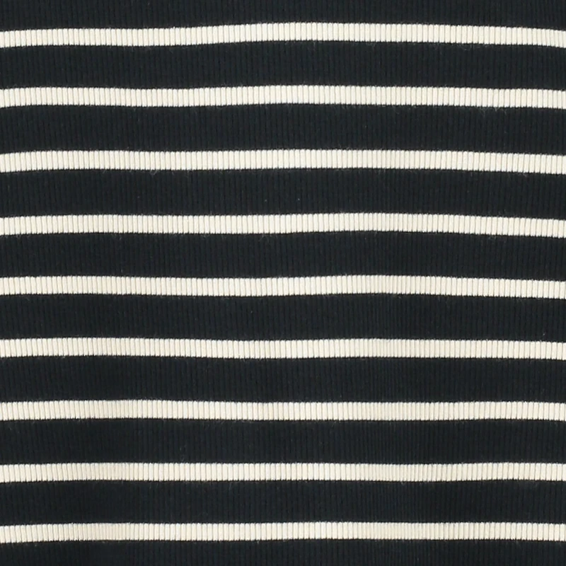 Dames T-shirt 23085 rib streep km Sanne ZWART