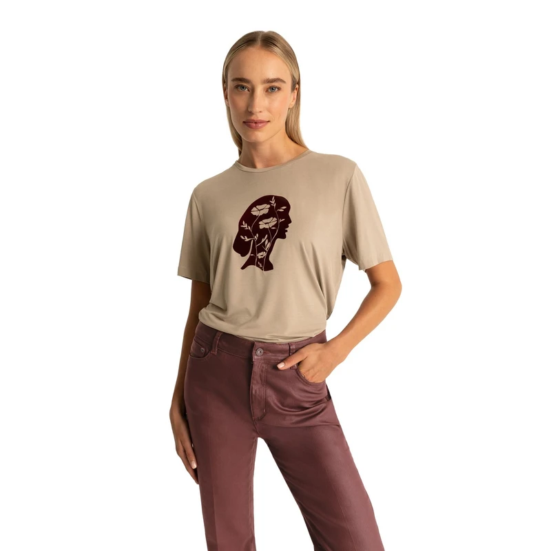 Dames T-shirt EX23-13107 Expresso TAUPE