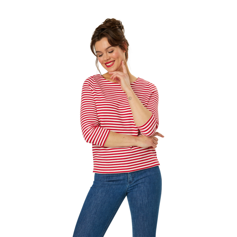 Dames Top 25021 top ls stripe structure Sanne ROOD