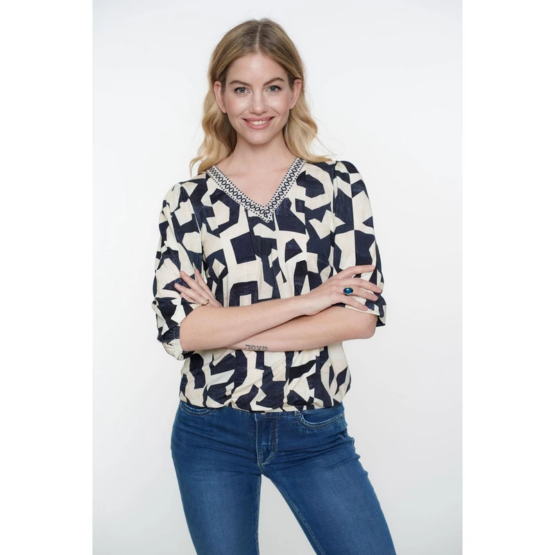 Dames Top 52174-20 Geisha BLAUW DESSIN