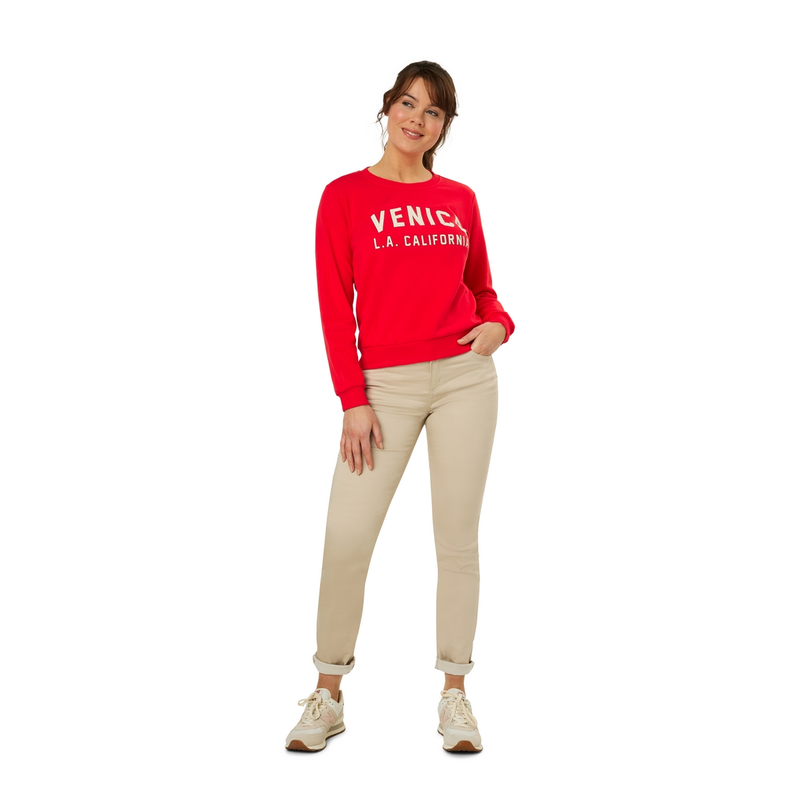 Dames Trui 25006 sweat chestprint Sanne ROOD