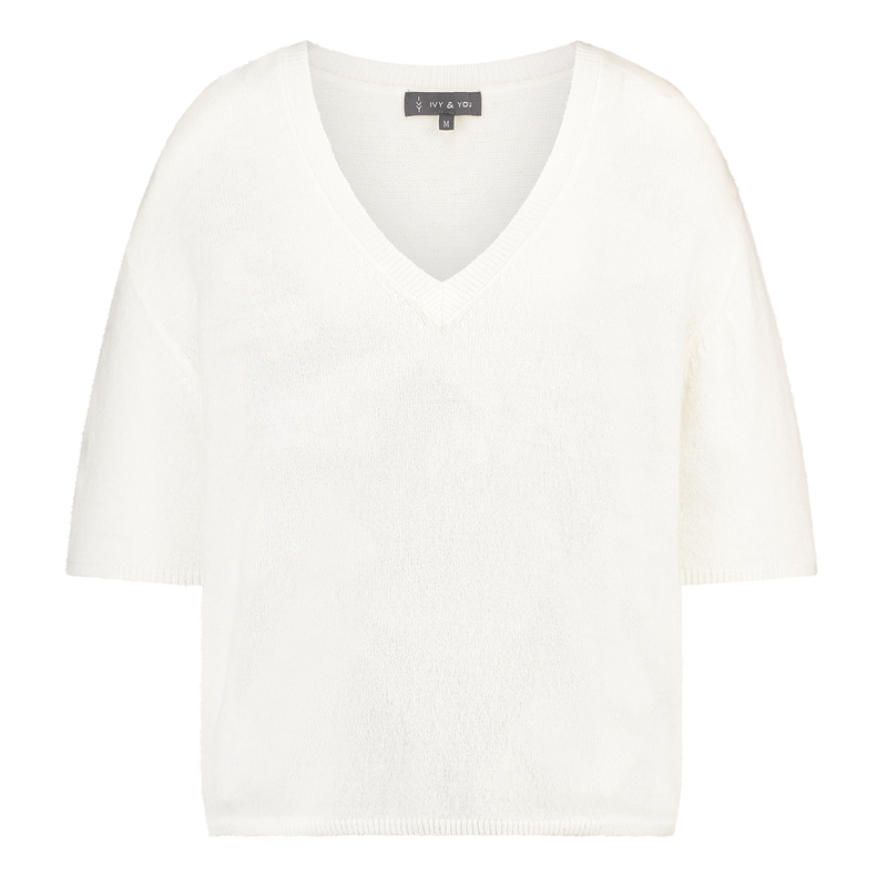 Dames Trui STRS-10 Pull V-hals km Ivy & You OFF-WHITE