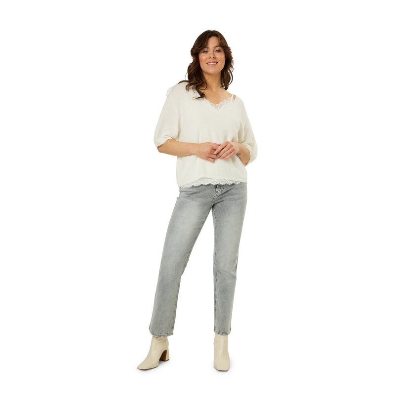 Dames Trui STRS-10 Pull V-hals km Ivy & You OFF-WHITE