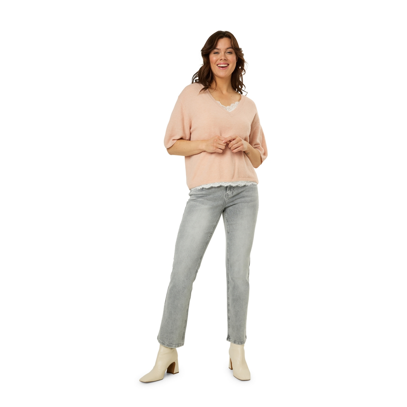 Dames Trui STRS-10 Pull V-hals km Ivy & You NUDE