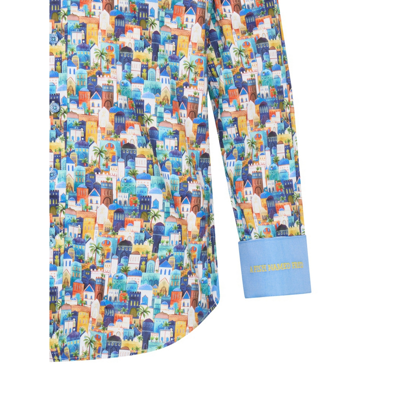 Heren Overhemd LM 31.002.071 blauw A fish named fred BLAUW DESSIN