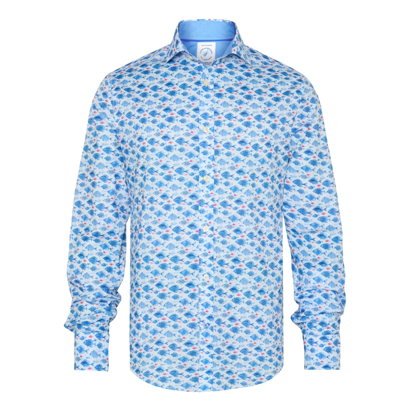 Heren Overhemd LM 31.024.71 A fish named fred MIDDEN BLAUW