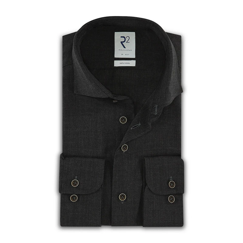 Heren Overhemd NOS.WOOL.003/025 R2 ANTRACIET