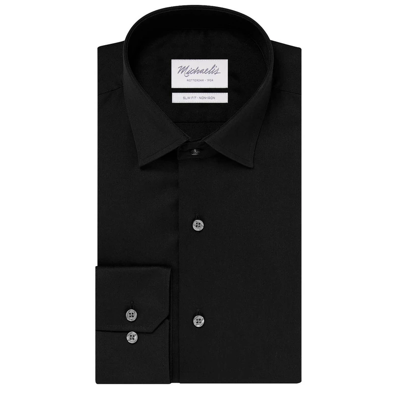 Heren Overhemd Slim Fit Kent Kraag Michaelis ZWART