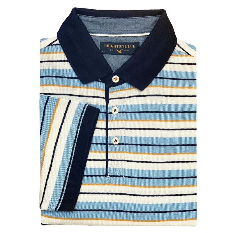 Heren Polo 315205 Polo streep Brighton Blue MIDDEN BLAUW