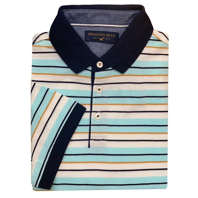 Heren Polo 315205 Polo streep Brighton Blue MINT