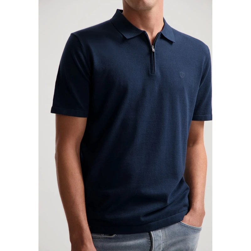 Heren Polo 420062 Dorian Zip Dstrezzed NAVY