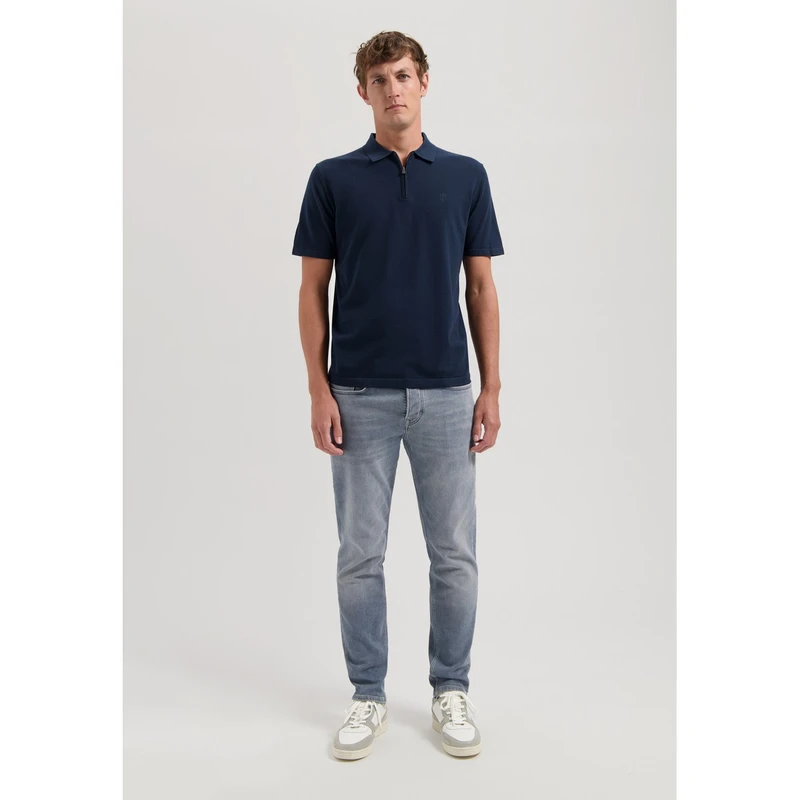 Heren Polo 420062 Dorian Zip Dstrezzed NAVY