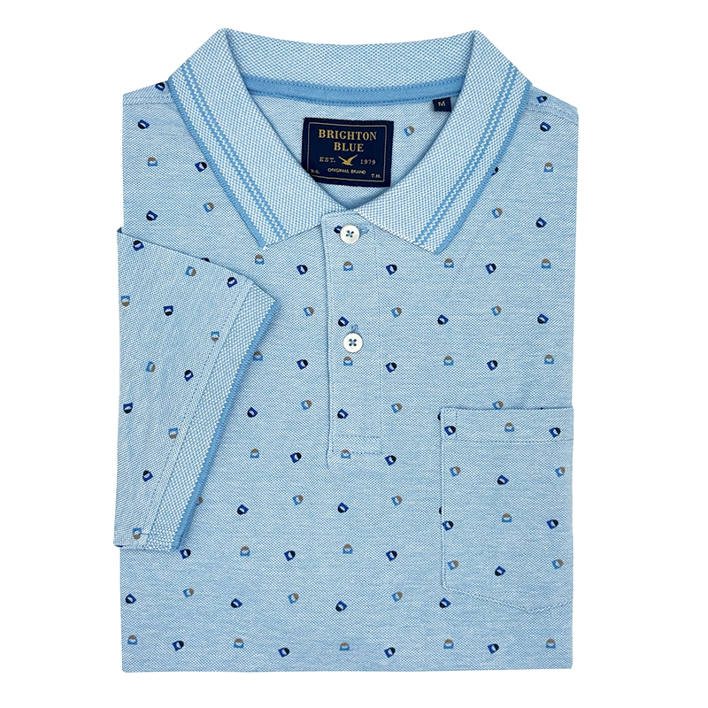 Heren Polo BBO35S-3002 Brighton Blue BLAUW DESSIN
