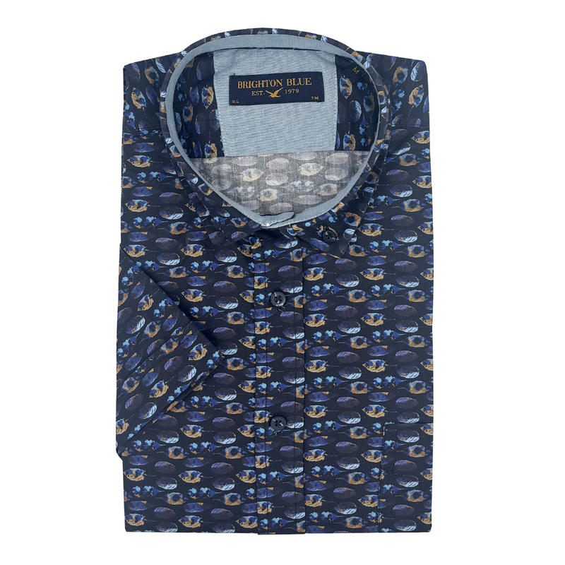 Heren shirt KM print FFSH0999 Brighton Blue MIDDEN BLAUW