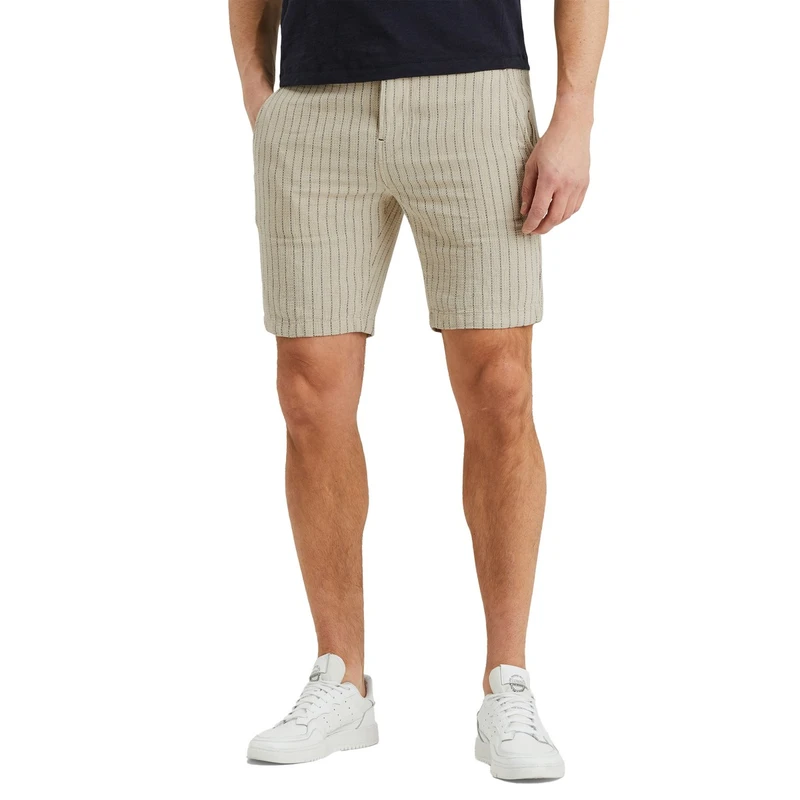Heren Short CHINO SHORTS COTTON LINEN STRIPE Cast Iron LICHT GRIJS