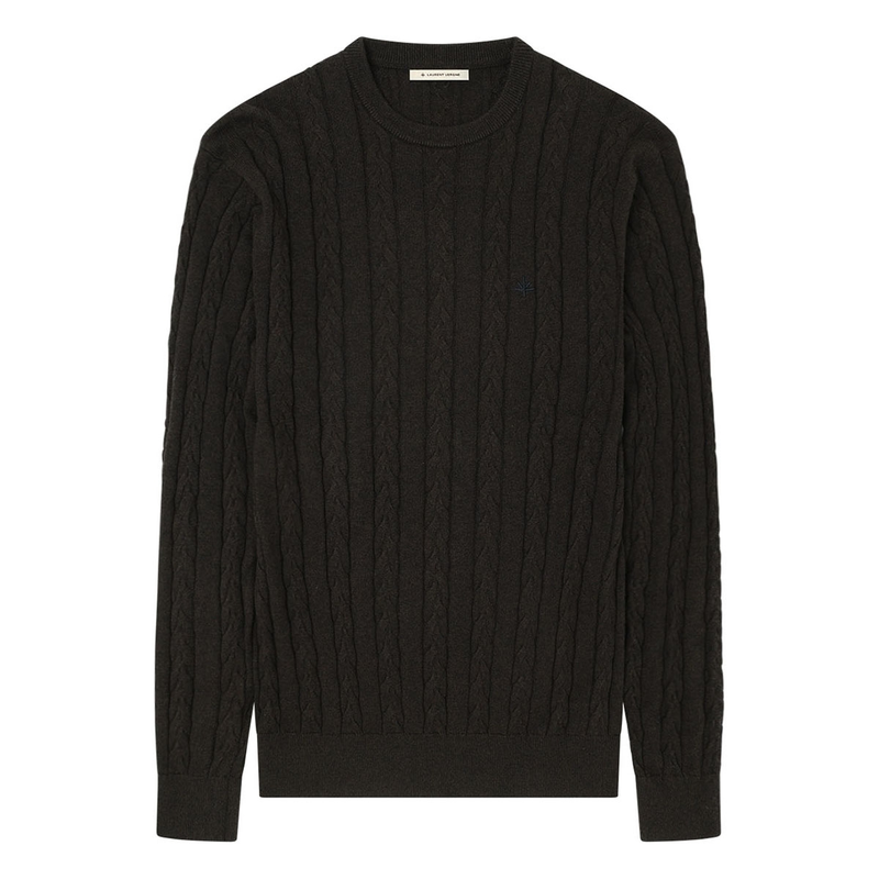 Heren Sweater Sorbonne Cable Brown Laurent Vergne MIDDEN BRUIN
