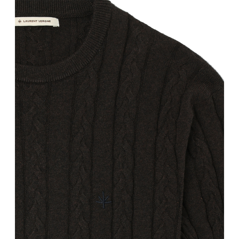 Heren Sweater Sorbonne Cable Brown Laurent Vergne MIDDEN BRUIN