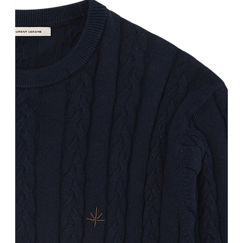 Heren Sweater Sorbonne Cable Navy Laurent Vergne NAVY