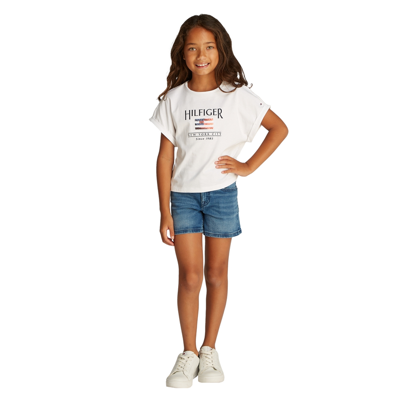 Meisjes T-shirt KG0KG08525YBR Tee Tommy Hilfiger Wit