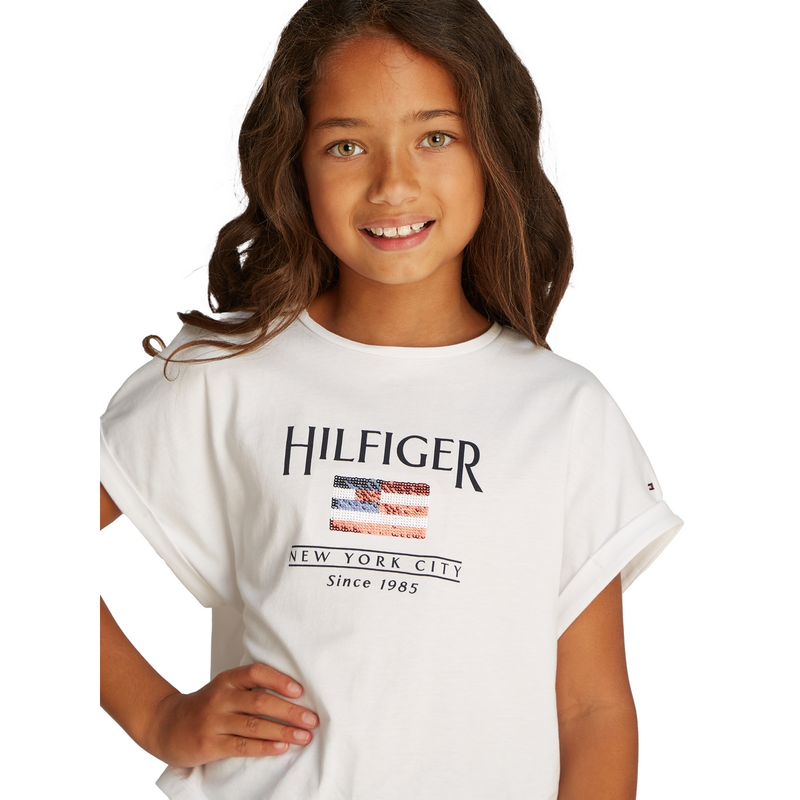 Meisjes T-shirt KG0KG08525YBR Tee Tommy Hilfiger Wit